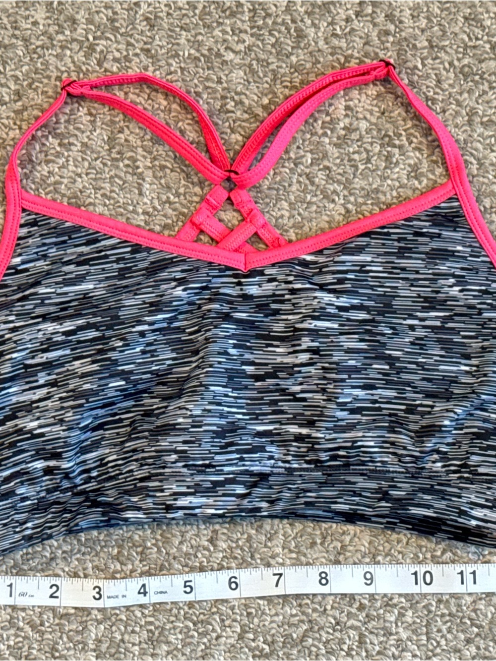 SO Women's Gray Patterned Sports Bra with Hot Pink Trim